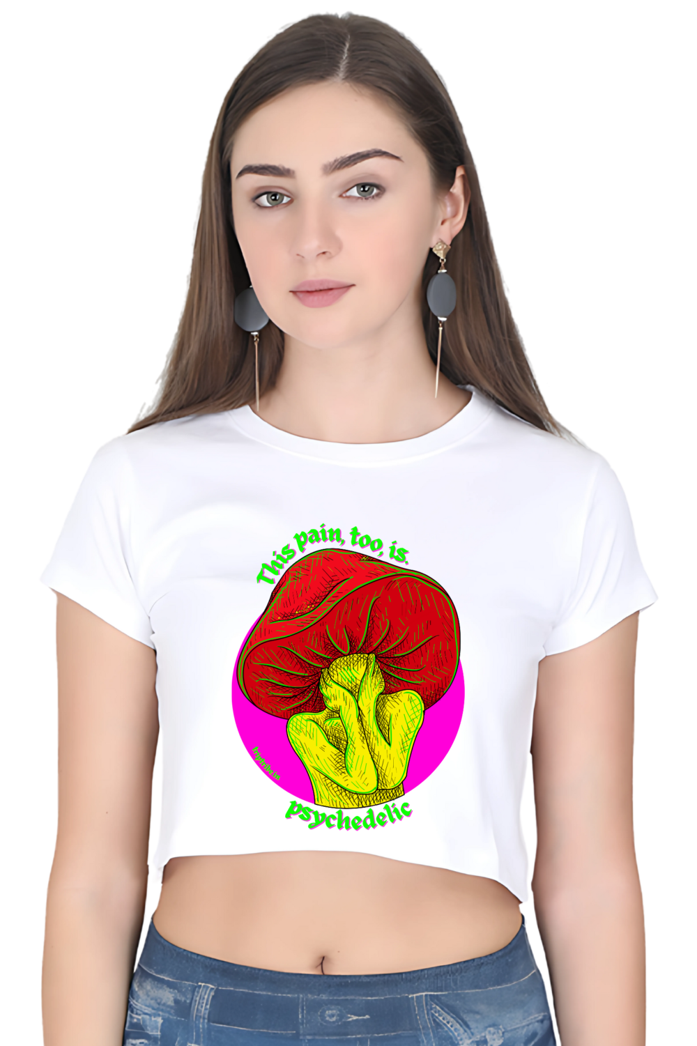 Trippy Mushroom Crop Top | 100% Cotton 180 GSM | Bio‑Washed, Super Combed Cotton (4 Colors) - Image 4