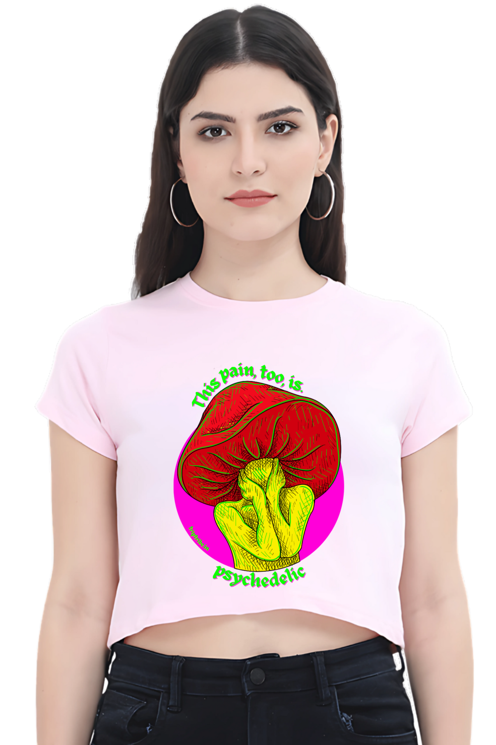 Trippy Mushroom Crop Top | 100% Cotton 180 GSM | Bio‑Washed, Super Combed Cotton (4 Colors) - Image 6