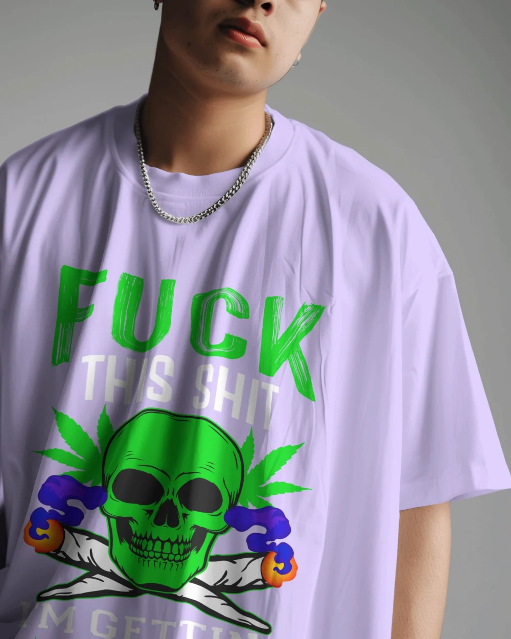 Fck This Shi I’m Getting High Oversized Unisex T-Shirt | 240 GSM Heavyweight Cotton Skull & Joint Weed Graphic Tee – TripTribe® - Image 9