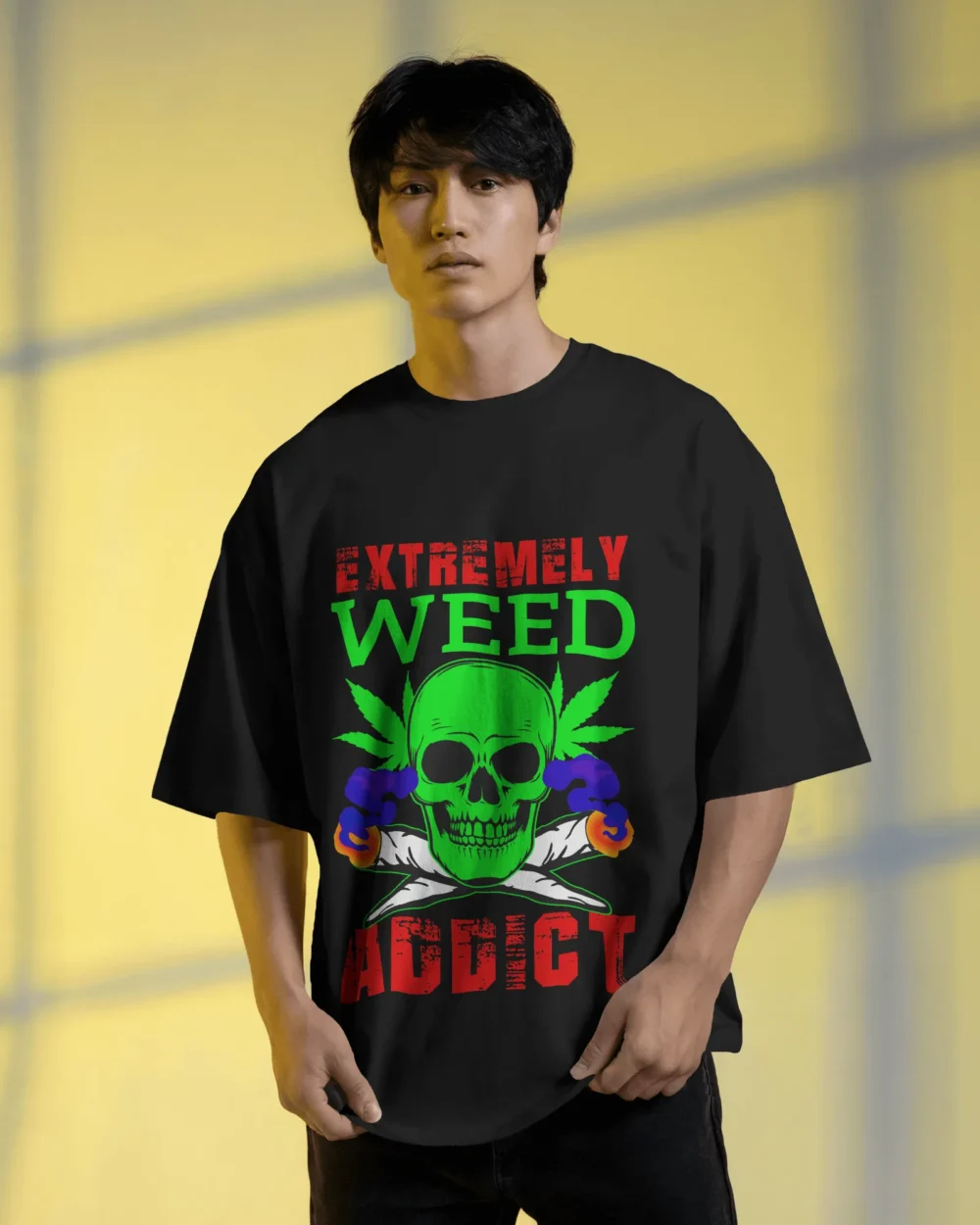 Extremely Weed Addict Oversized T-Shirt – Skull x Joints Graphic | 240 GSM Q00% COTTON | Trip Tribe - Image 10