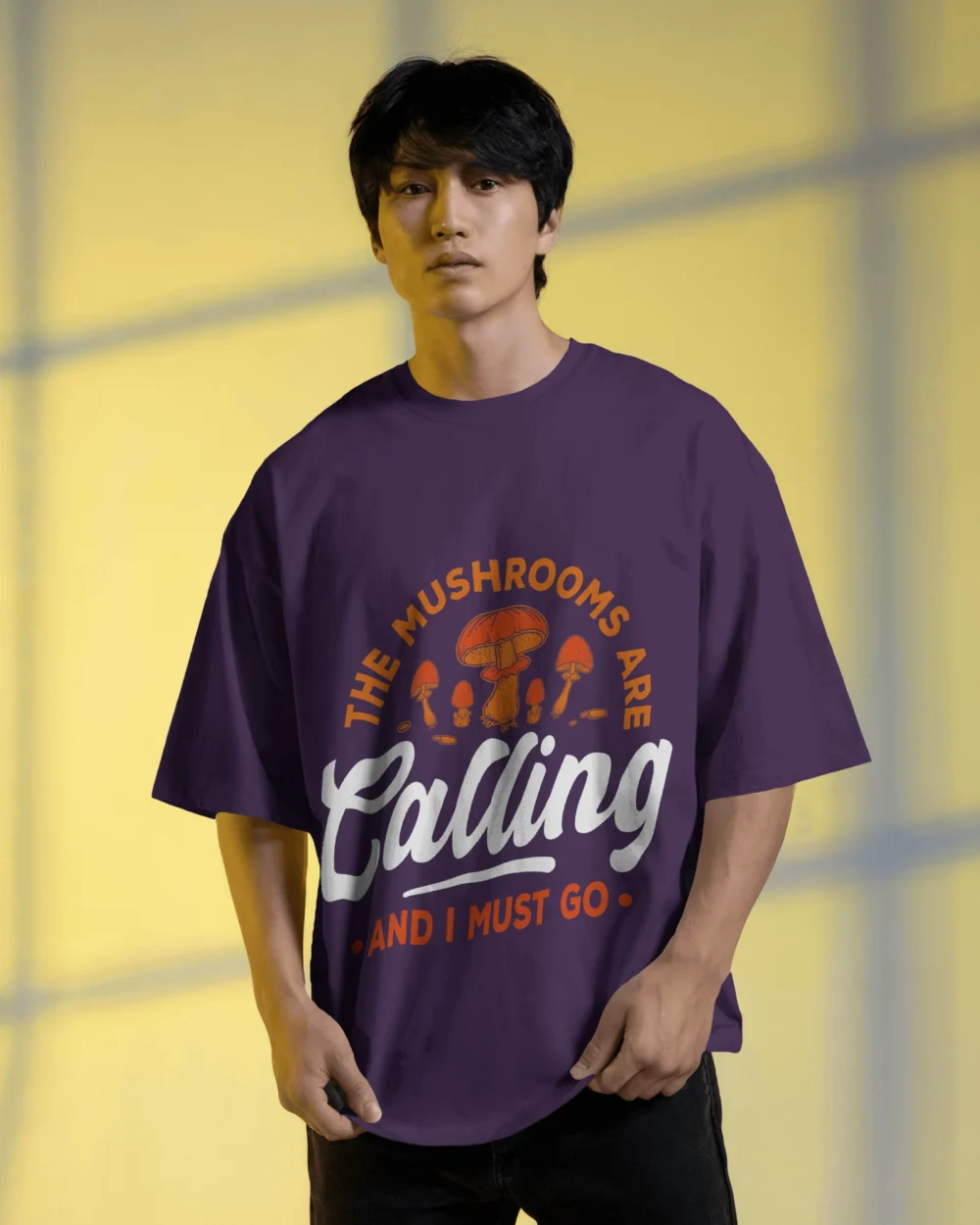 The Mushrooms Are Calling Oversized T-Shirt Unisex | 240 GSM 100% Cotton Oversized Trippy Mushroom Print – TripTribe® - Image 14