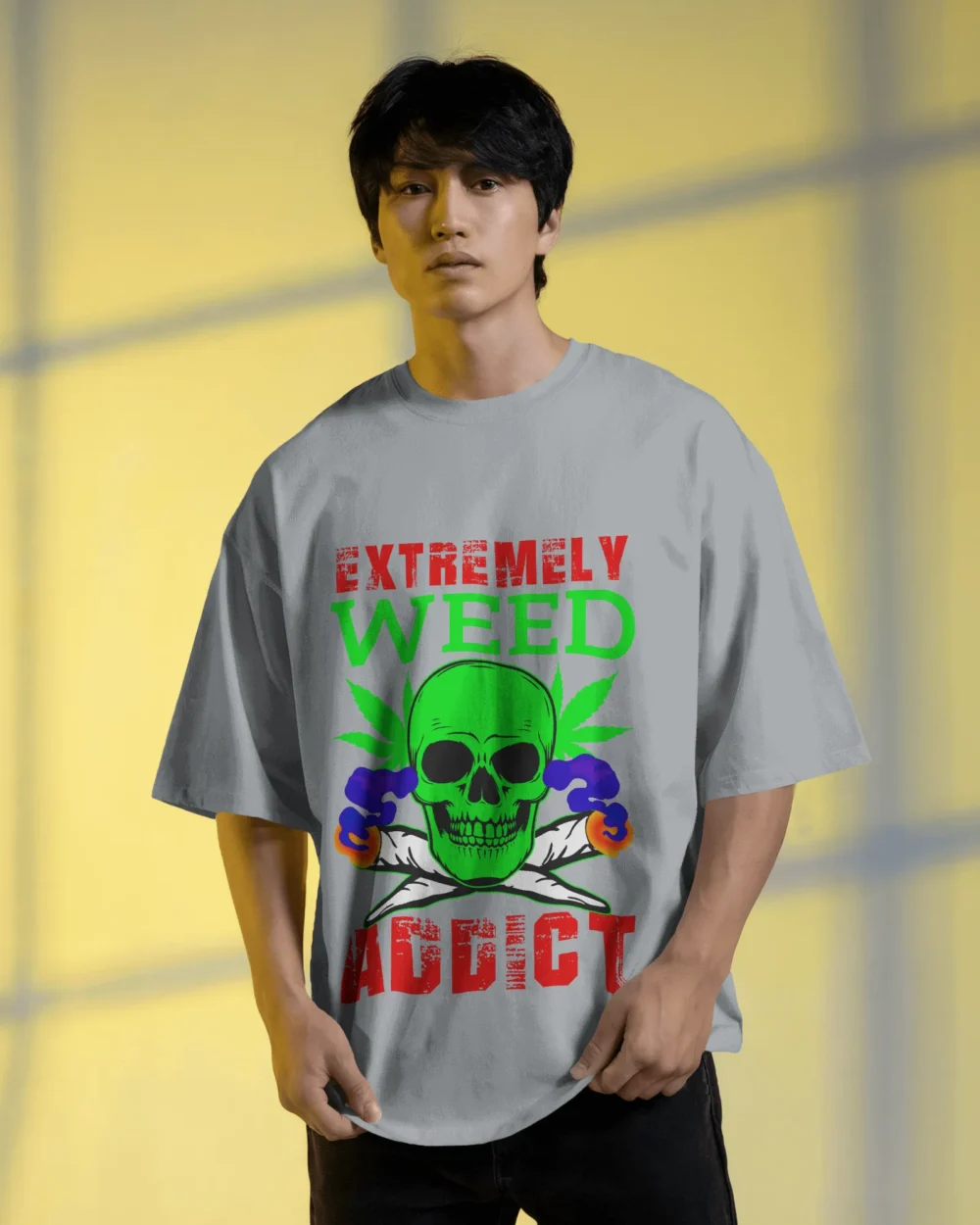 Extremely Weed Addict Oversized T-Shirt – Skull x Joints Graphic | 240 GSM Q00% COTTON | Trip Tribe - Image 8