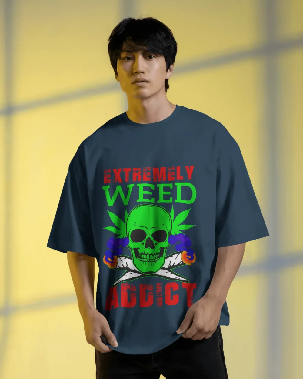 Extremely Weed Addict Oversized T-Shirt – Skull x Joints Graphic | 240 GSM Q00% COTTON | Trip Tribe - Image 6