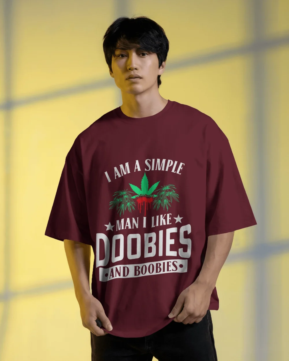 Doobies and Boobies Oversized Unisex T-Shirt | 240 GSM Heavyweight 100% Cotton Bold Weed Statement Tee – TripTribe® - Image 8
