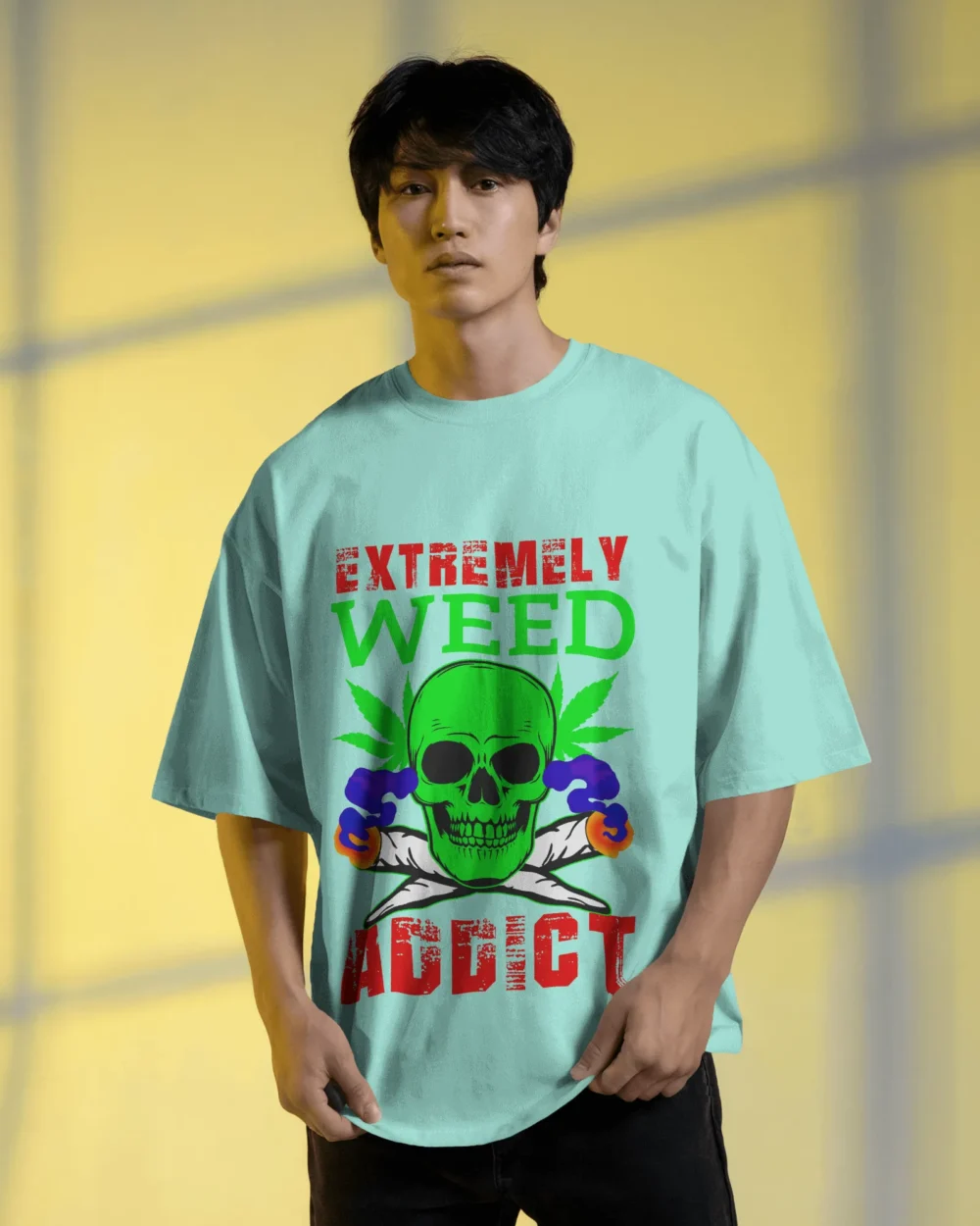 Extremely Weed Addict Oversized T-Shirt – Skull x Joints Graphic | 240 GSM Q00% COTTON | Trip Tribe - Image 4