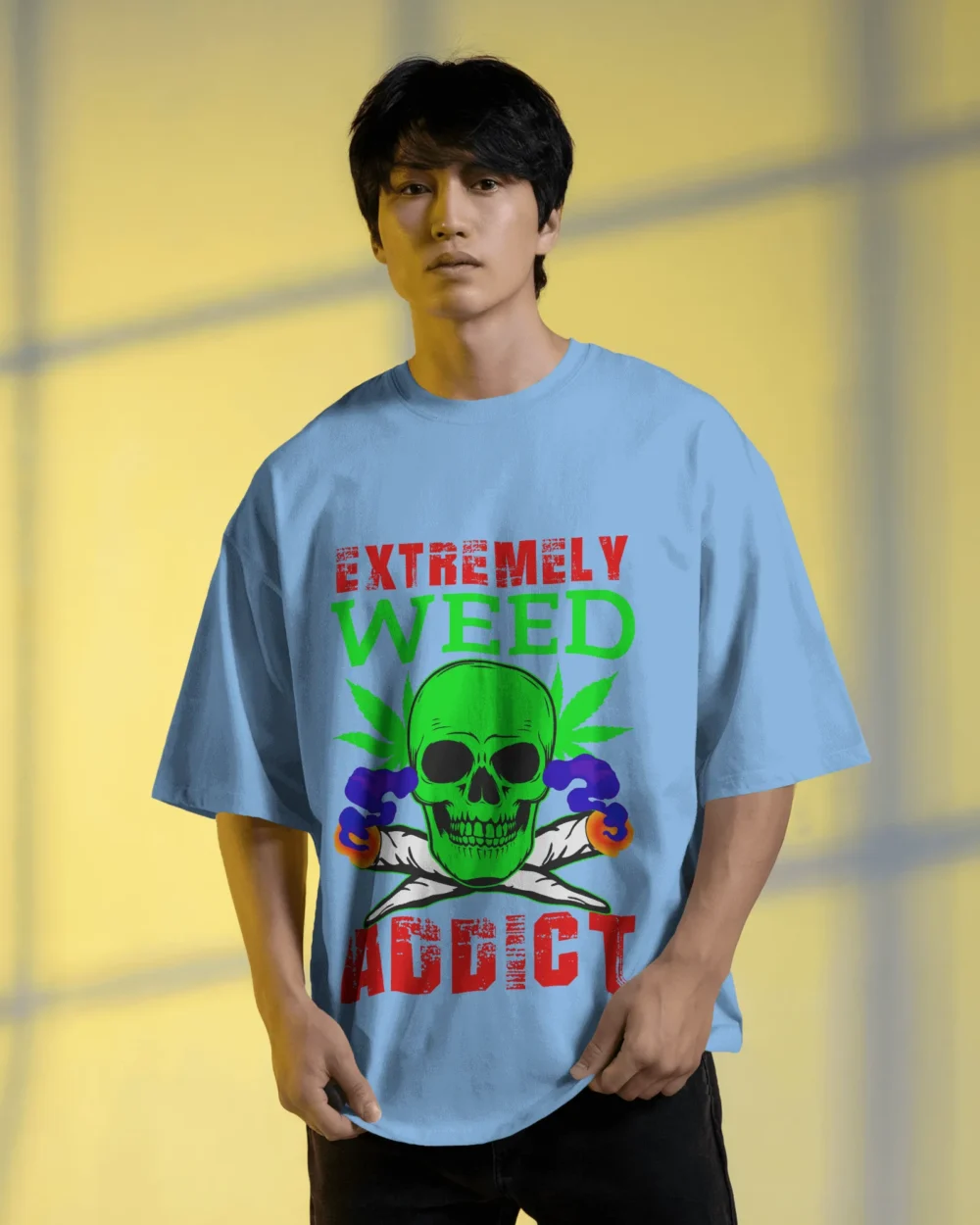 Extremely Weed Addict Oversized T-Shirt – Skull x Joints Graphic | 240 GSM Q00% COTTON | Trip Tribe - Image 11
