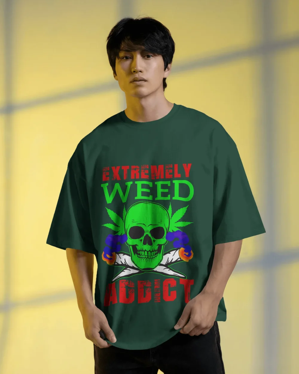 Extremely Weed Addict Oversized T-Shirt – Skull x Joints Graphic | 240 GSM Q00% COTTON | Trip Tribe - Image 9