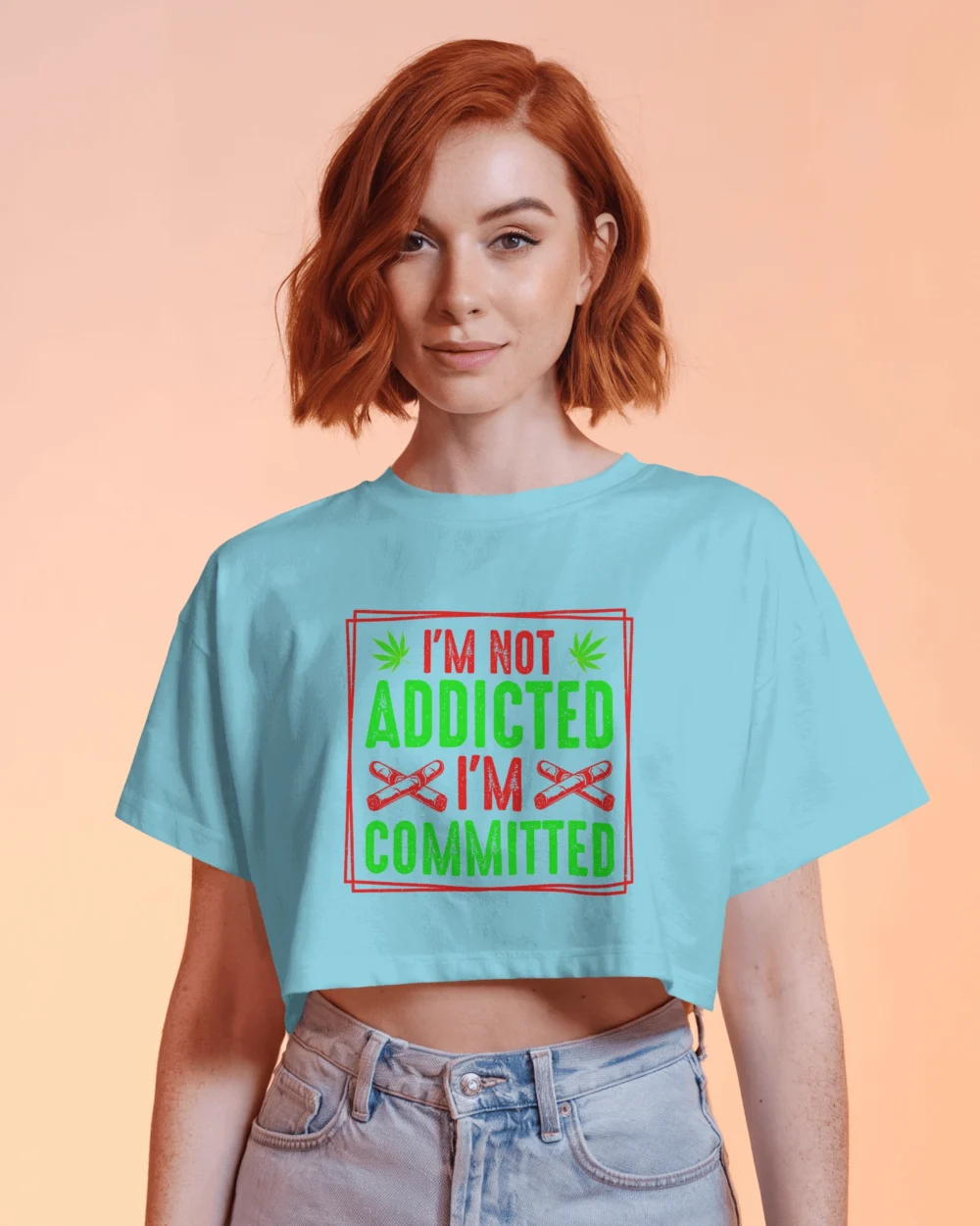 I’m Not Addicted I’m Committed Women’s Crop Top | 180 GSM 100% Cotton Neon Stoner Graphic Tee – TripTribe® - Image 8