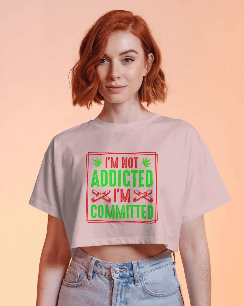 I’m Not Addicted I’m Committed Women’s Crop Top | 180 GSM 100% Cotton Neon Stoner Graphic Tee – TripTribe® - Image 9