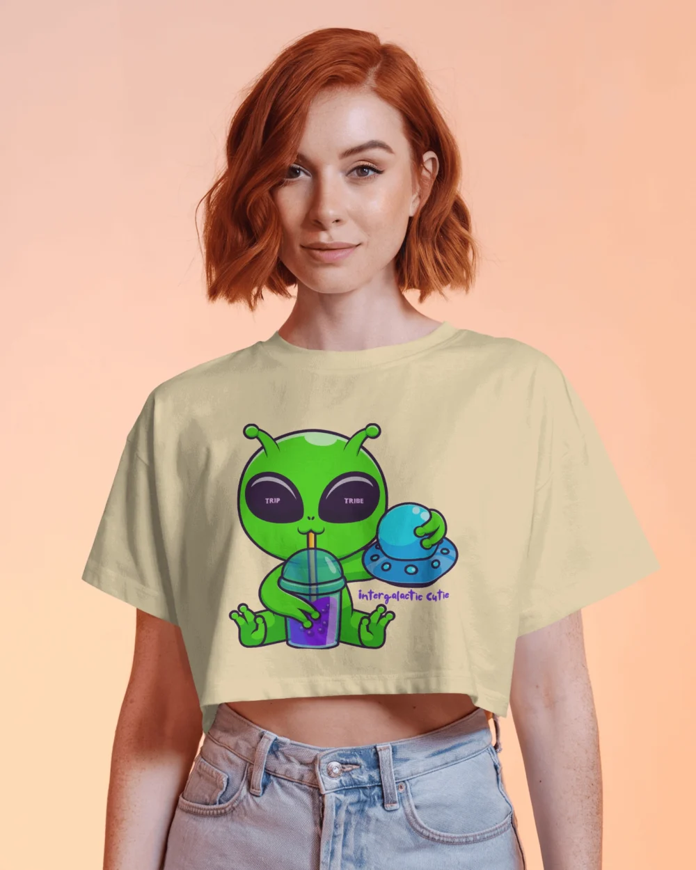 Cute Alien Crop Top Crop Top | 100% Cotton 180 GSM Bio-Washed Trippy Crop Top – TripTribe® - Image 13