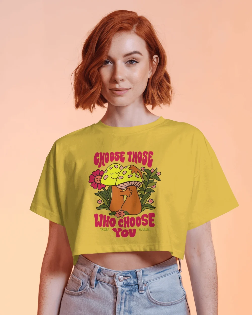 Choose Those Who Choose You Women’s Crop Top | 100% Cotton | Vibrant Trippy Mushroom Graphic – TripTribe® - Image 7