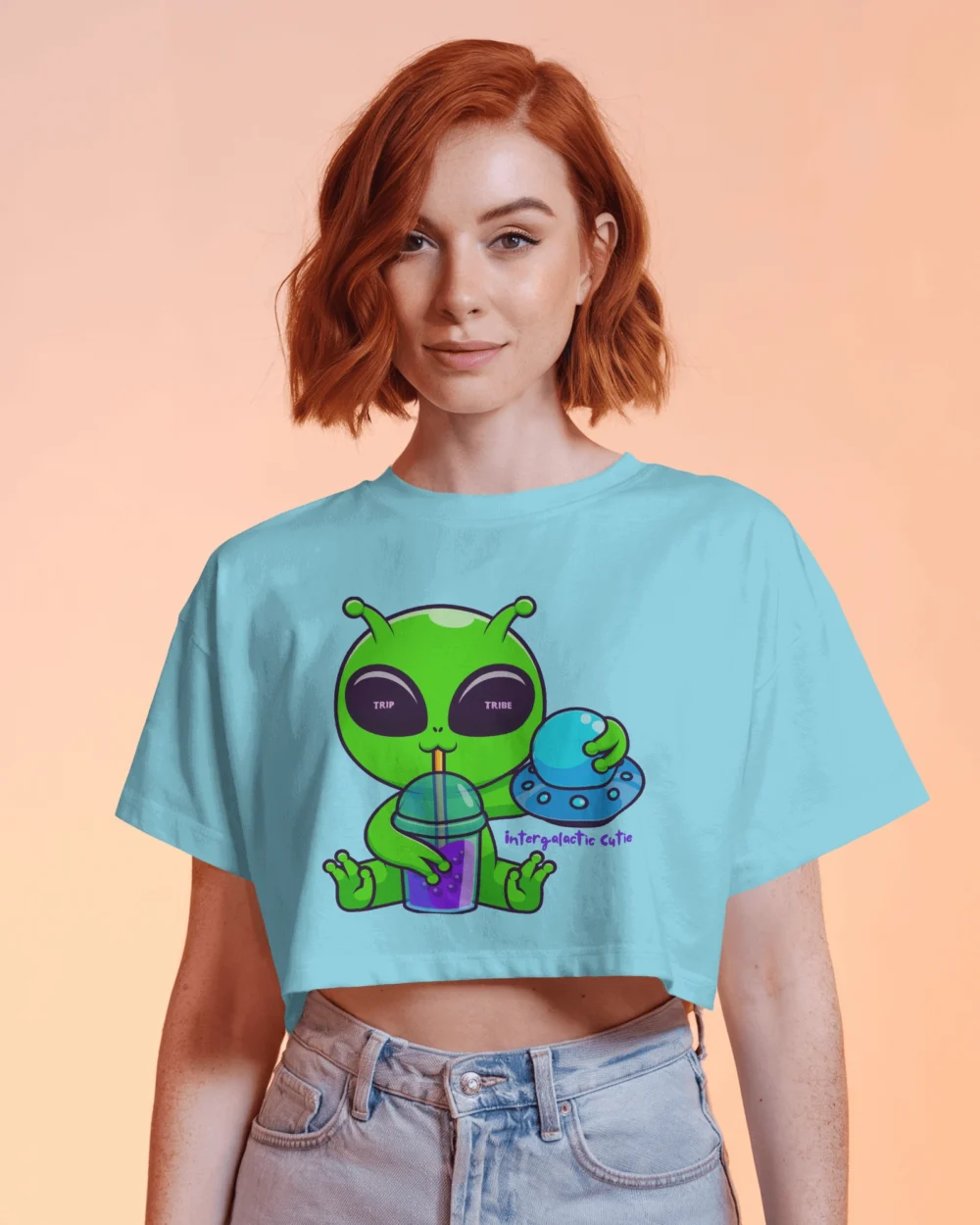 Cute Alien Crop Top Crop Top | 100% Cotton 180 GSM Bio-Washed Trippy Crop Top – TripTribe® - Image 9