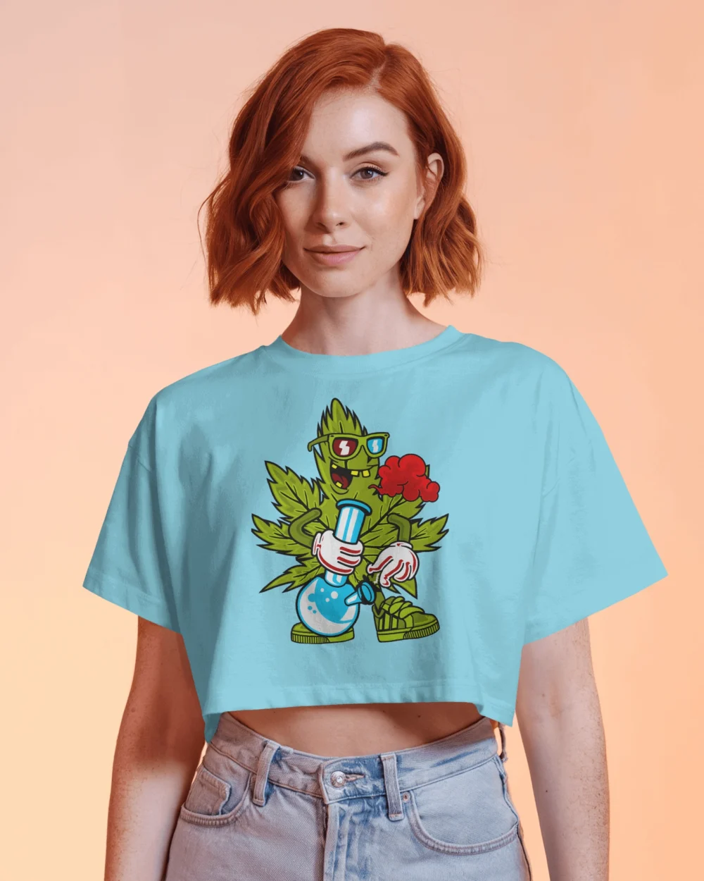 Leaf High Crop Top | Trippy Cartoon Bong Design | 180 GSM 100% Cotton Tee – TripTribe® - Image 6