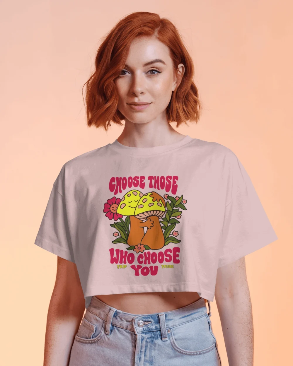 Choose Those Who Choose You Women’s Crop Top | 100% Cotton | Vibrant Trippy Mushroom Graphic – TripTribe® - Image 8