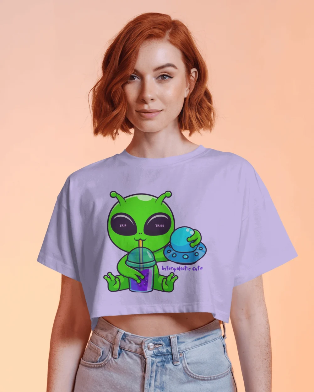 Cute Alien Crop Top Crop Top | 100% Cotton 180 GSM Bio-Washed Trippy Crop Top – TripTribe® - Image 10