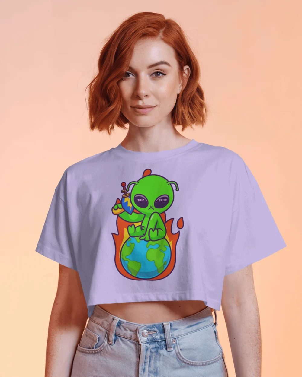 Don’t Mess With Me Crop Top | 180 GSM 100% Cotton | Alien Sitting on Earth – TripTribe® - Image 6