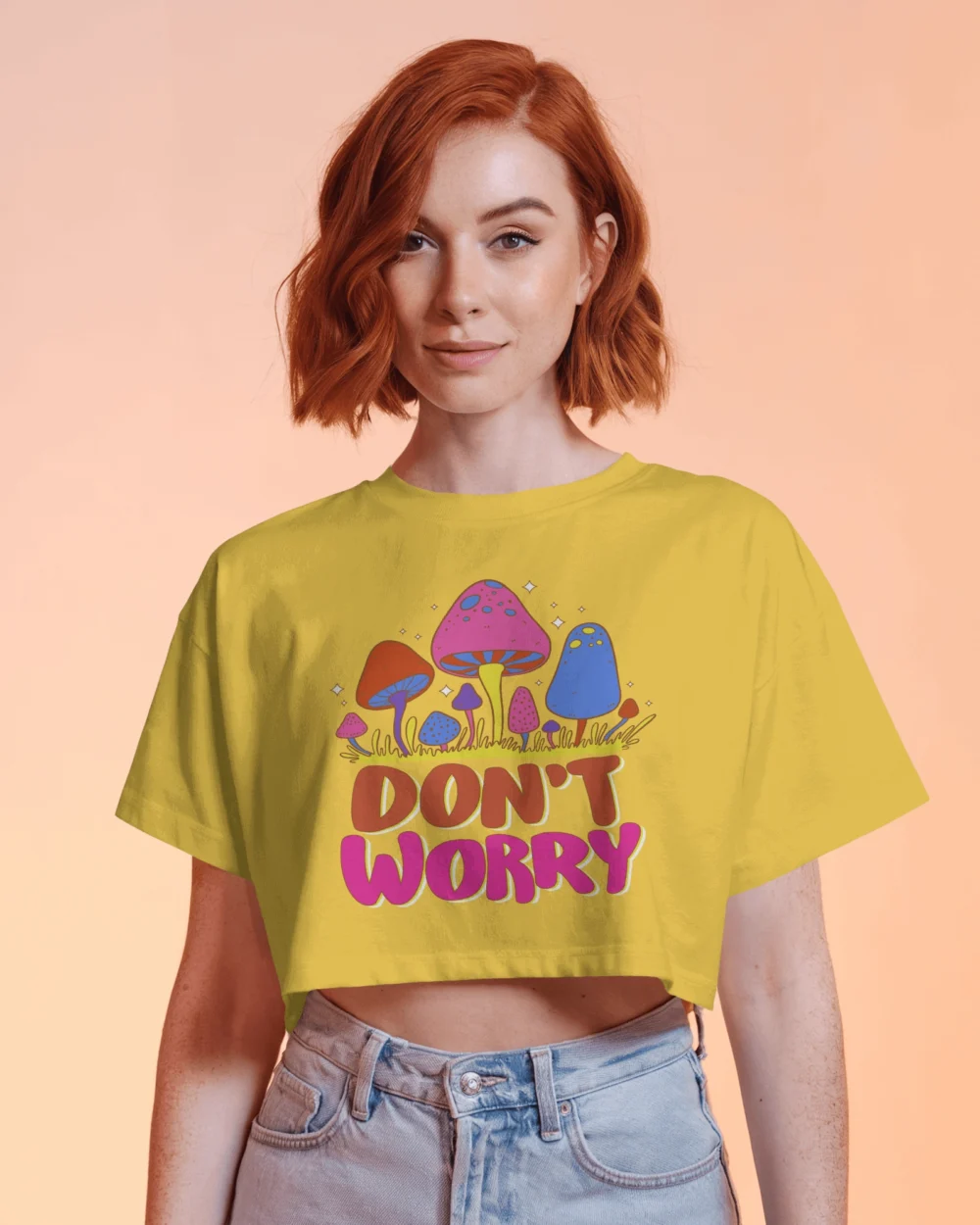 Don’t Worry Women’s Crop Top | 180 GSM 100% Cotton Psychedelic Mushroom Graphic Tee – TripTribe® - Image 8