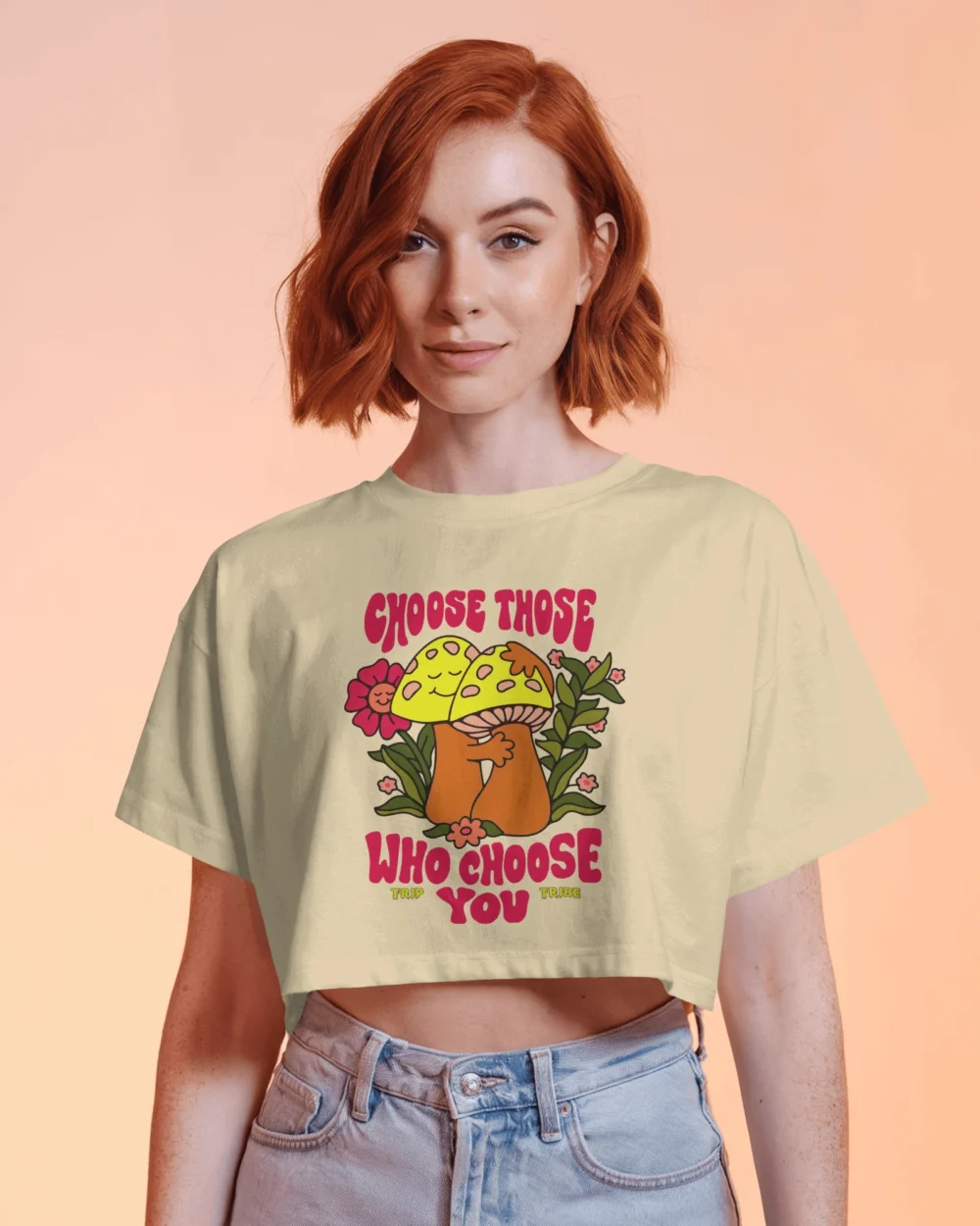 Choose Those Who Choose You Women’s Crop Top | 100% Cotton | Vibrant Trippy Mushroom Graphic – TripTribe® - Image 9