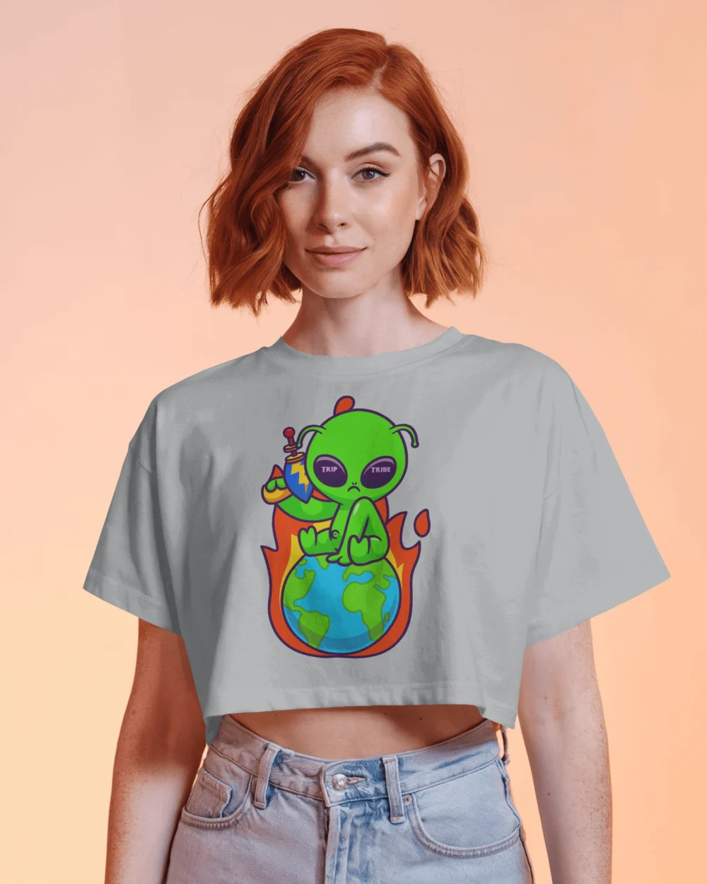 Don’t Mess With Me Crop Top | 180 GSM 100% Cotton | Alien Sitting on Earth – TripTribe® - Image 12