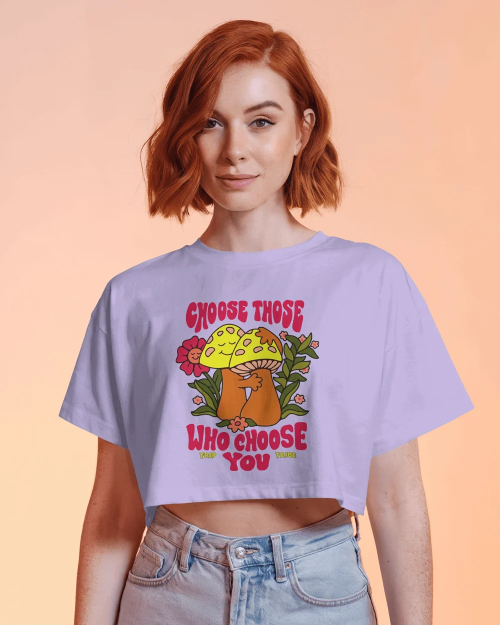 Choose Those Who Choose You Women’s Crop Top | 100% Cotton | Vibrant Trippy Mushroom Graphic – TripTribe® - Image 10
