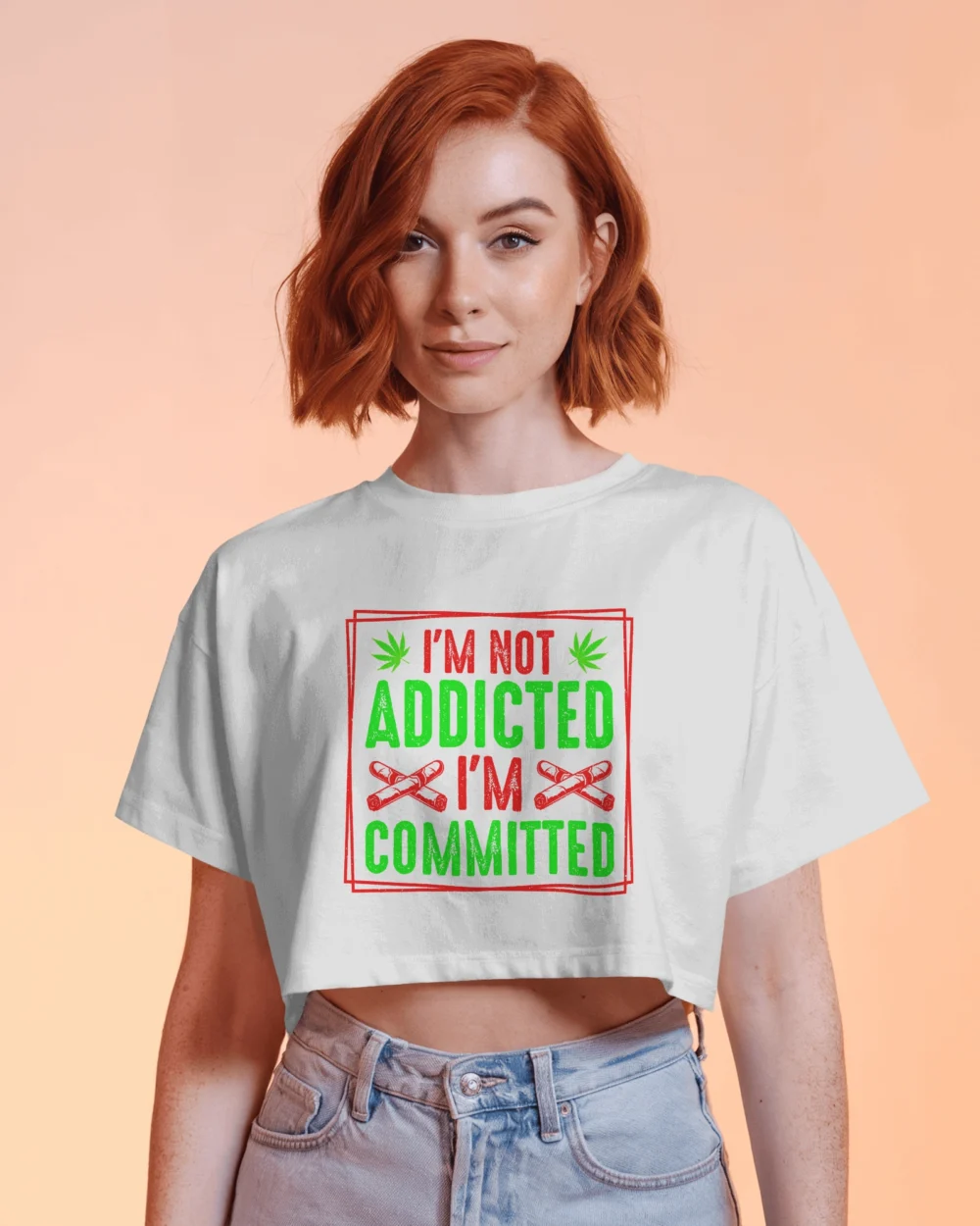I’m Not Addicted I’m Committed Women’s Crop Top | 180 GSM 100% Cotton Neon Stoner Graphic Tee – TripTribe® - Image 6
