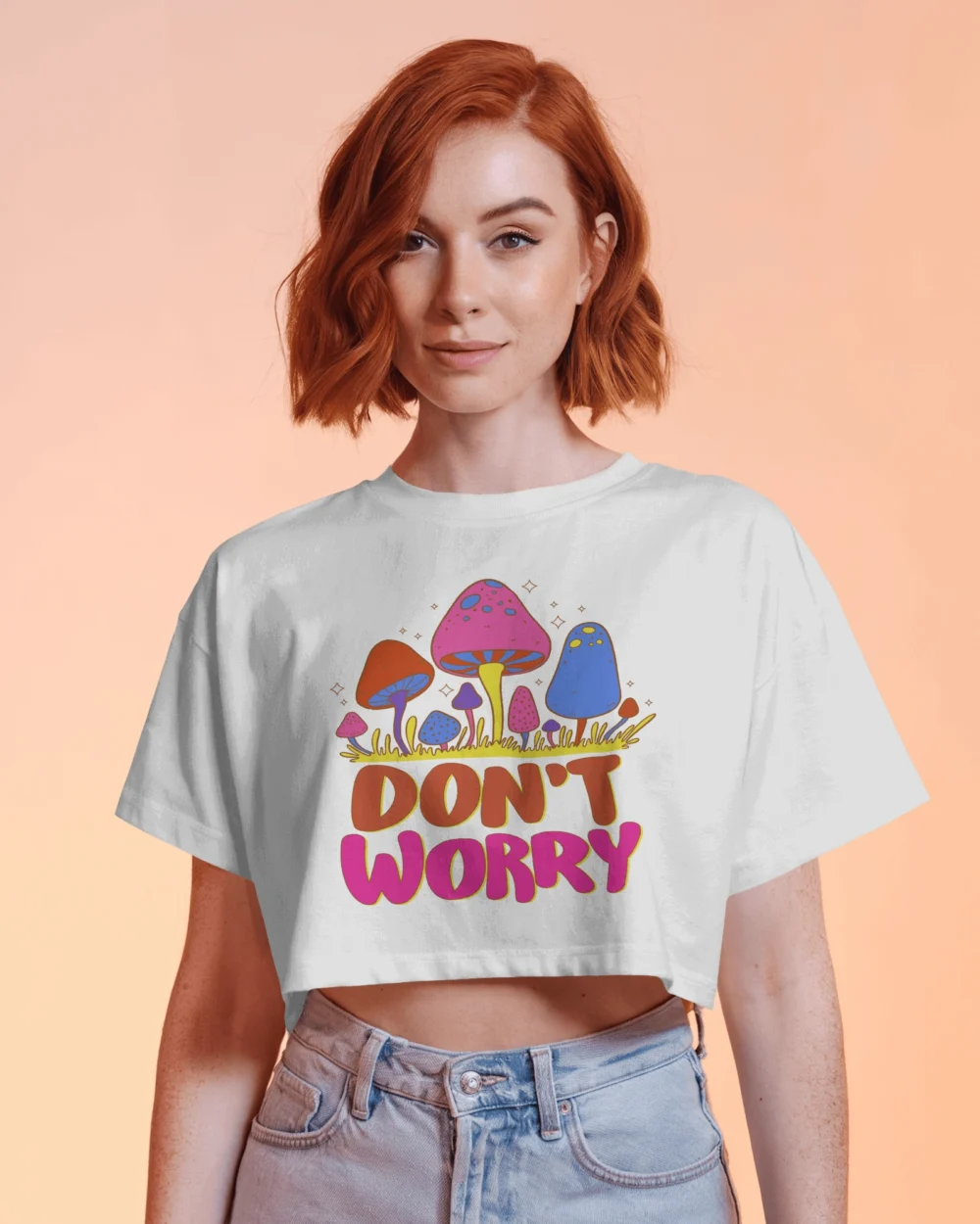 Don’t Worry Women’s Crop Top | 180 GSM 100% Cotton Psychedelic Mushroom Graphic Tee – TripTribe® - Image 6