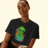 Don’t Mess With Me Crop Top | 180 GSM 100% Cotton | Alien Sitting on Earth – TripTribe® - Image 9