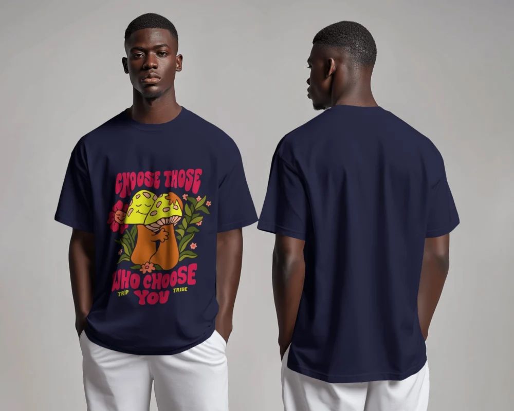 Choose Those Who Choose You Oversized T-Shirt | 100% Cotton | 240 GSM Trippy Mushroom Hug Print – TripTribe® - Image 3