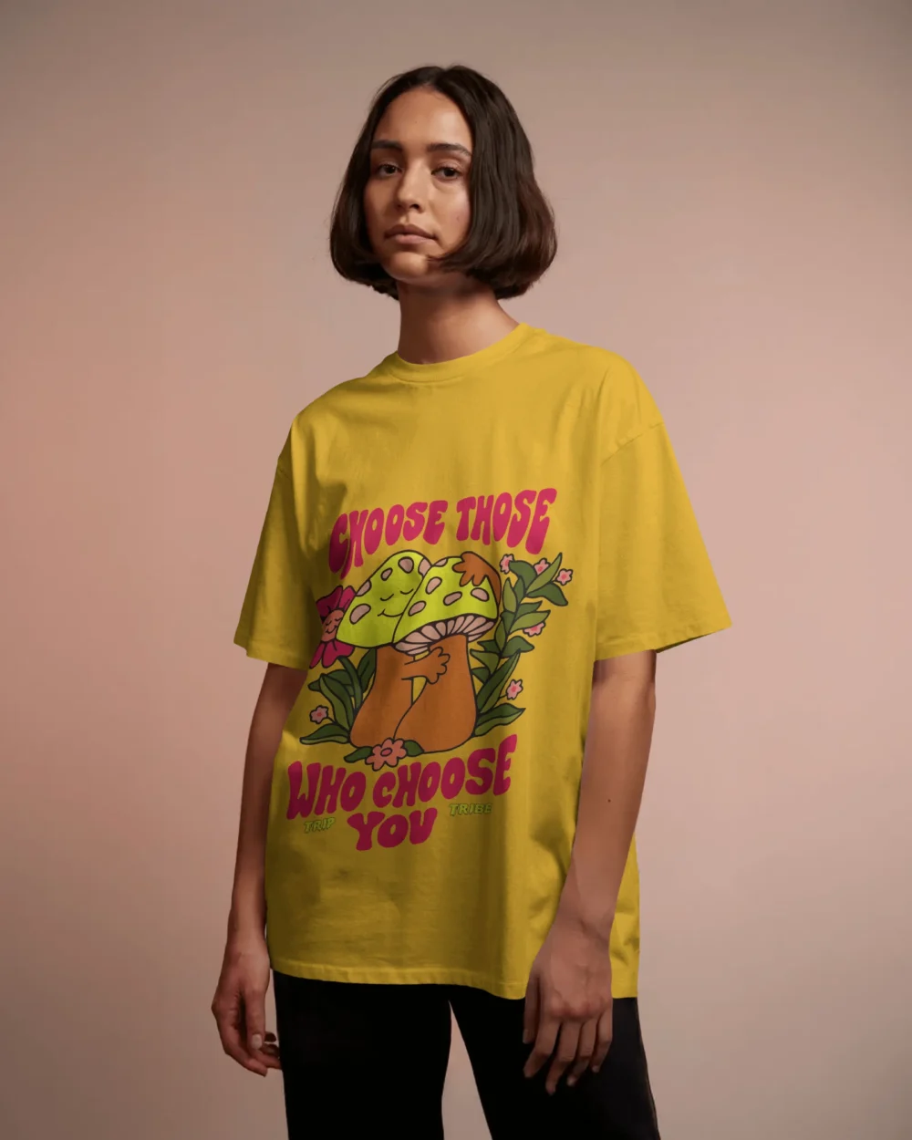 Choose Those Who Choose You Oversized T-Shirt | 100% Cotton | 240 GSM Trippy Mushroom Hug Print – TripTribe® - Image 4