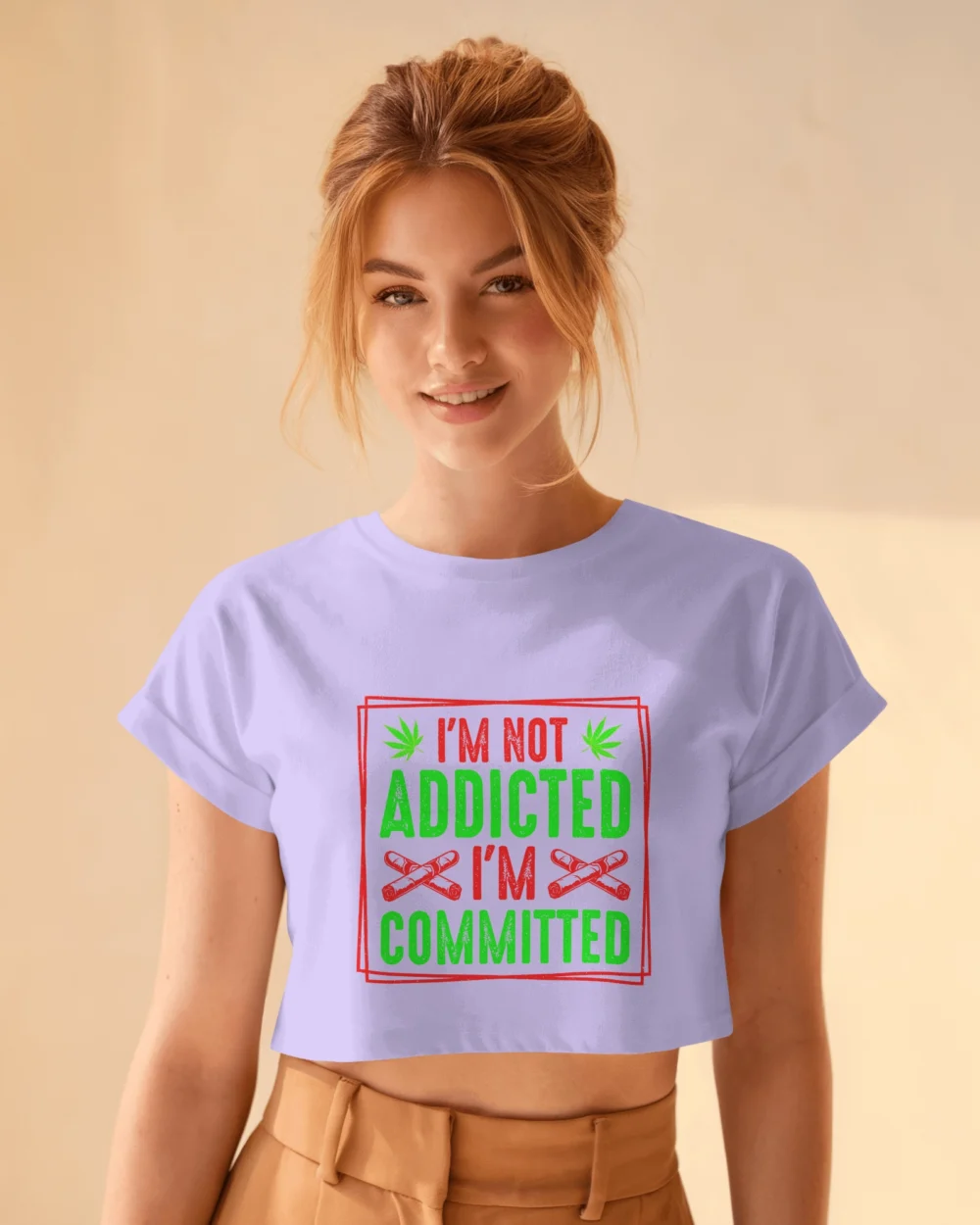 I’m Not Addicted I’m Committed Women’s Crop Top | 180 GSM 100% Cotton Neon Stoner Graphic Tee – TripTribe® - Image 10