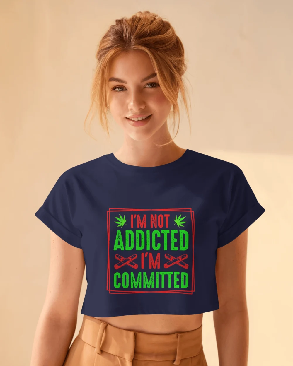 I’m Not Addicted I’m Committed Women’s Crop Top | 180 GSM 100% Cotton Neon Stoner Graphic Tee – TripTribe® - Image 11