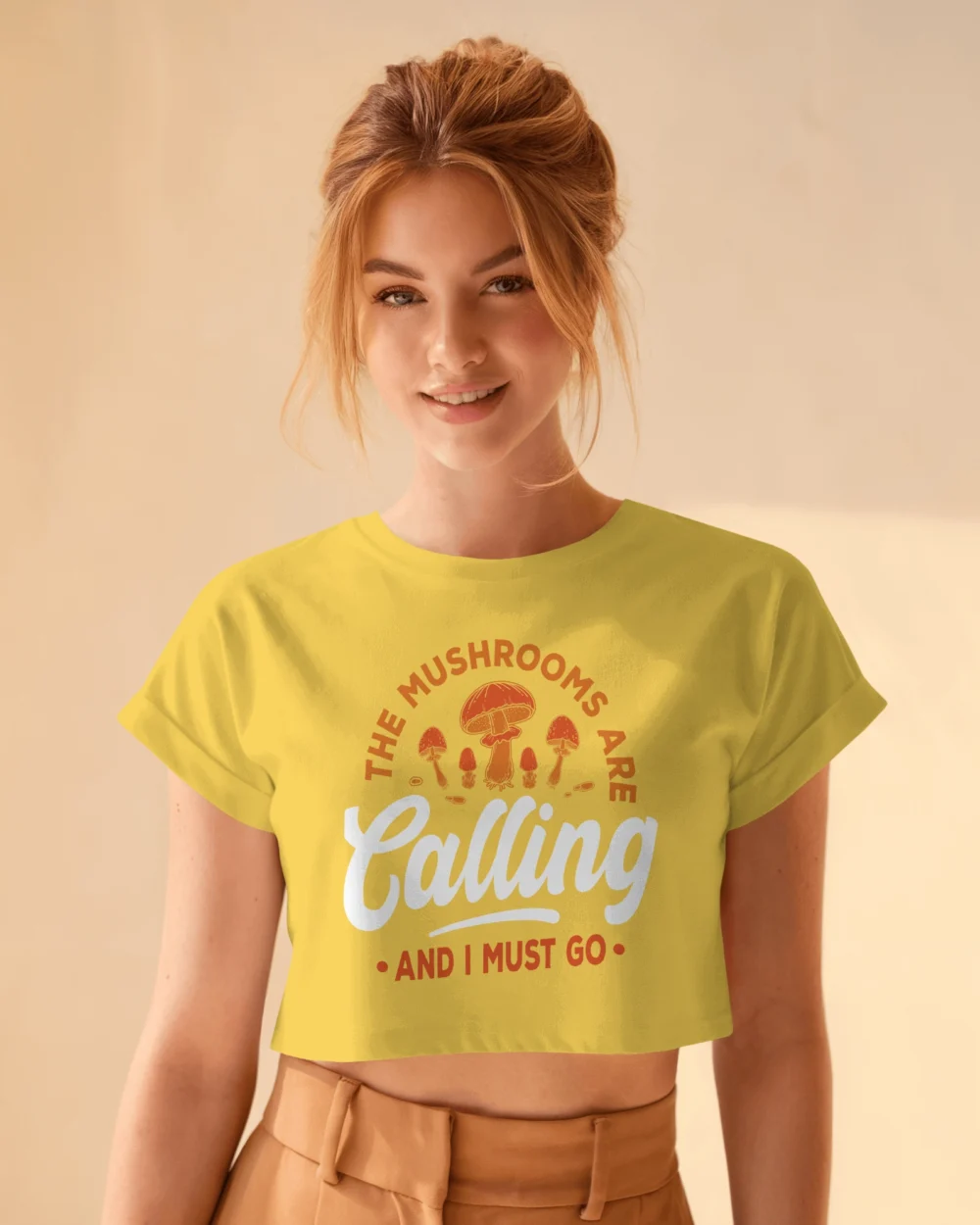 The Mushrooms Are Calling Crop Top | 100% Cotton 180GSM | Psychedelic Trippy Graphic Tee – TripTribe® - Image 7
