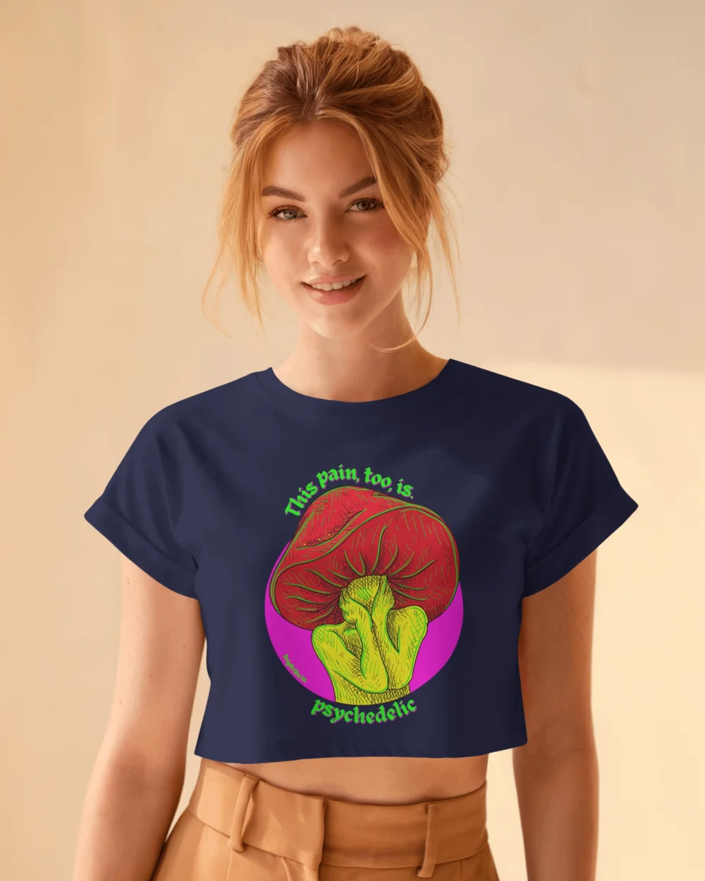 Trippy Mushroom Crop Top | 100% Cotton 180 GSM | Bio‑Washed, Super Combed Cotton (4 Colors) - Image 5
