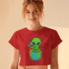 Don’t Mess With Me Crop Top | 180 GSM 100% Cotton | Alien Sitting on Earth – TripTribe® - Image 5