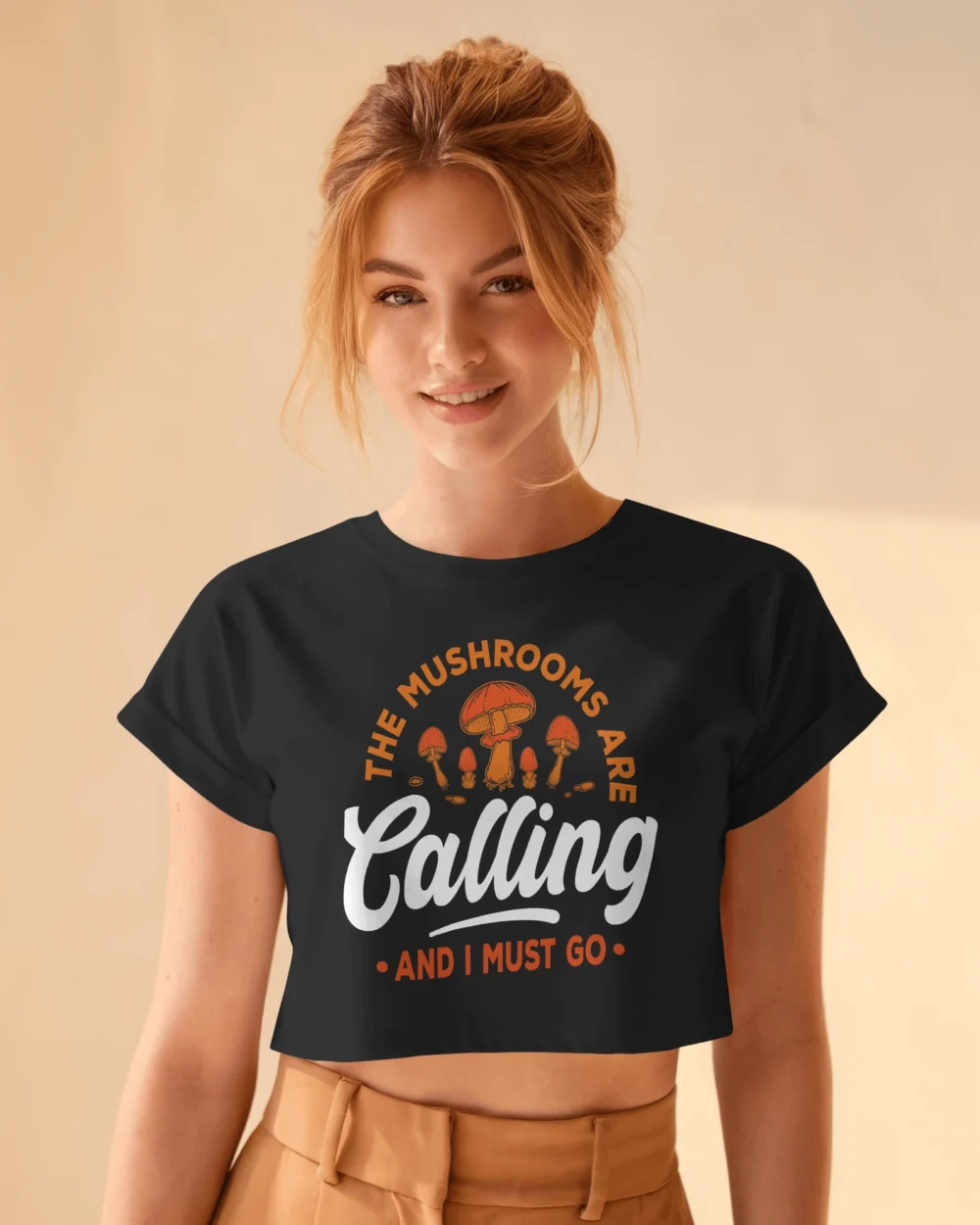 The Mushrooms Are Calling Crop Top | 100% Cotton 180GSM | Psychedelic Trippy Graphic Tee – TripTribe® - Image 5