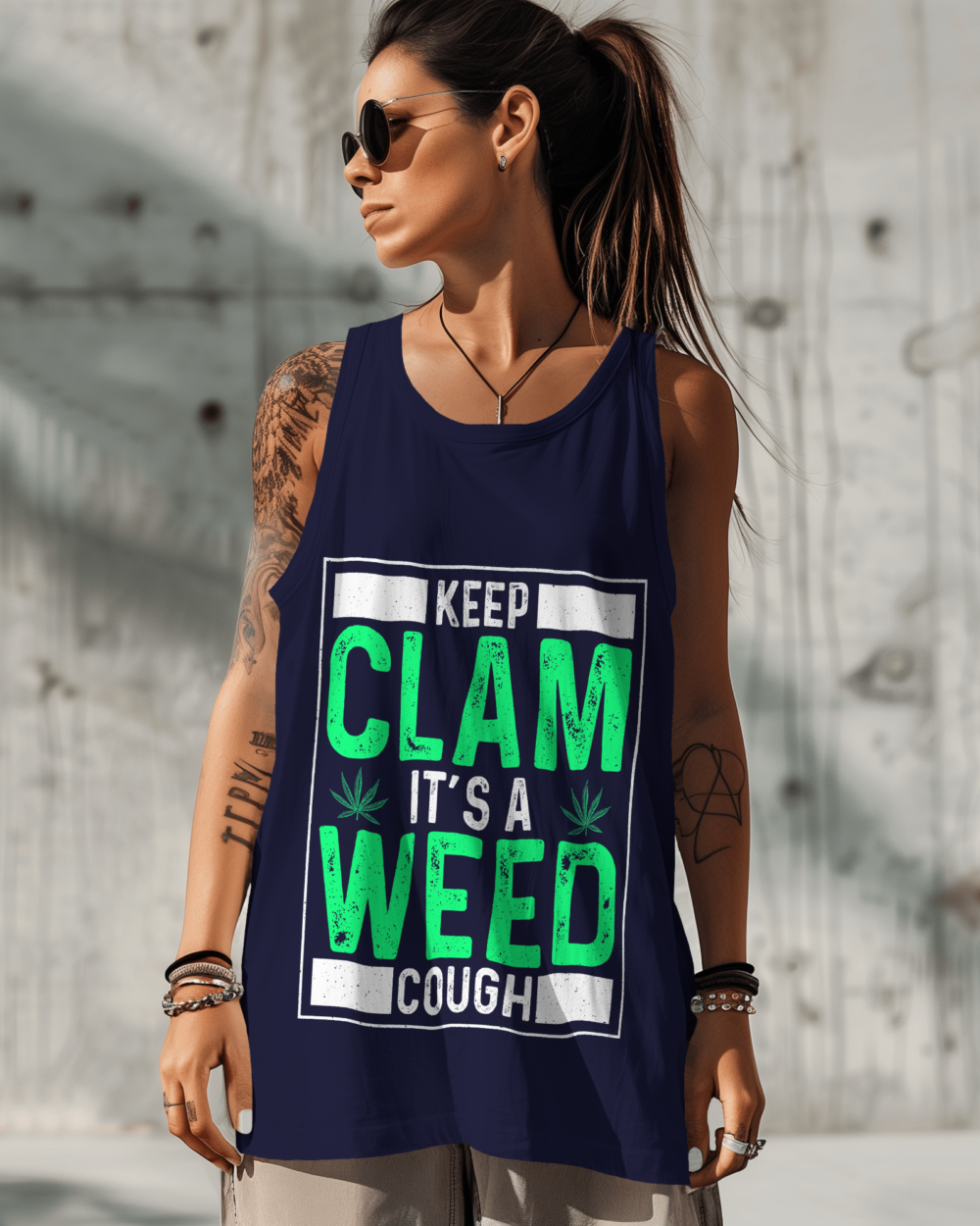 Keep Clam It’s a Weed Cough Sleeveless Tee | 180 GSM Cotton Regular Fit Funny Weed Tank – TripTribe® - Image 3