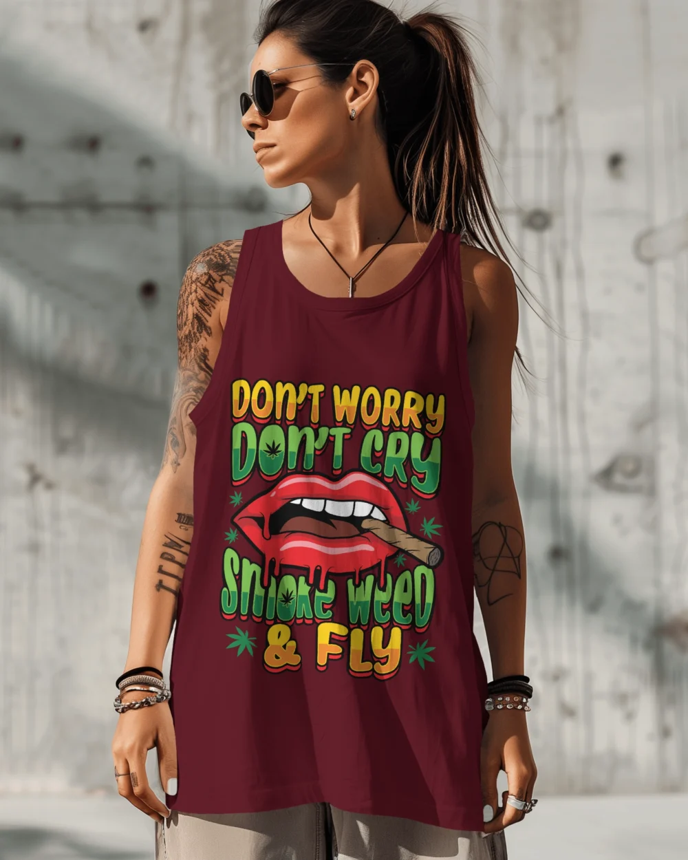 Smoke Weed & Fly 180GSM 100% Cotton Unisex Sleeveless Tee —  Stoner Graphic |TripTribe - Image 3