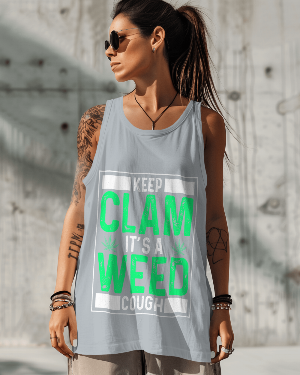 Keep Clam It’s a Weed Cough Sleeveless Tee | 180 GSM Cotton Regular Fit Funny Weed Tank – TripTribe® - Image 7