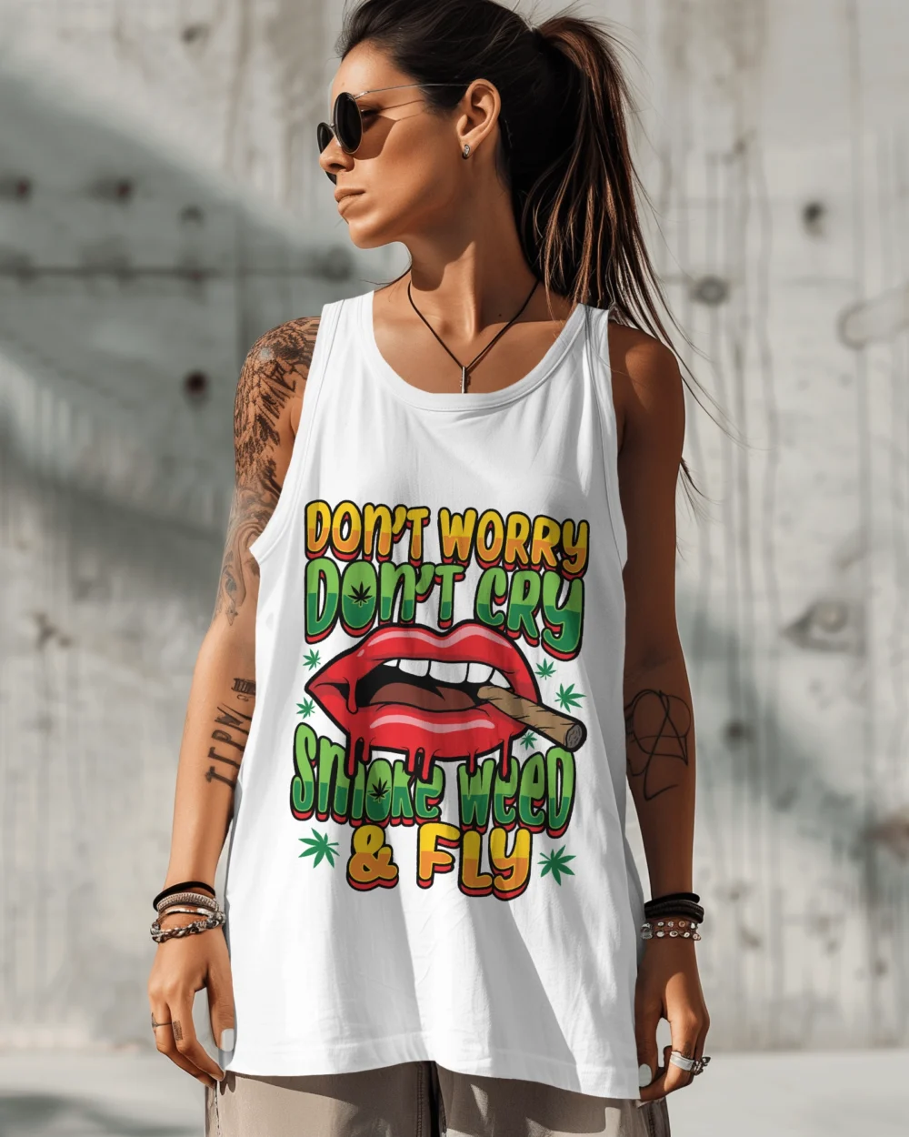 Smoke Weed & Fly 180GSM 100% Cotton Unisex Sleeveless Tee —  Stoner Graphic |TripTribe - Image 4