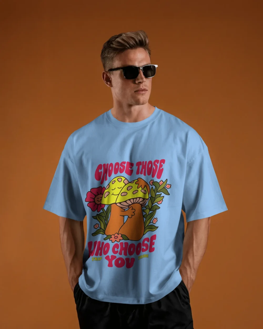 Choose Those Who Choose You Oversized T-Shirt | 100% Cotton | 240 GSM Trippy Mushroom Hug Print – TripTribe® - Image 7