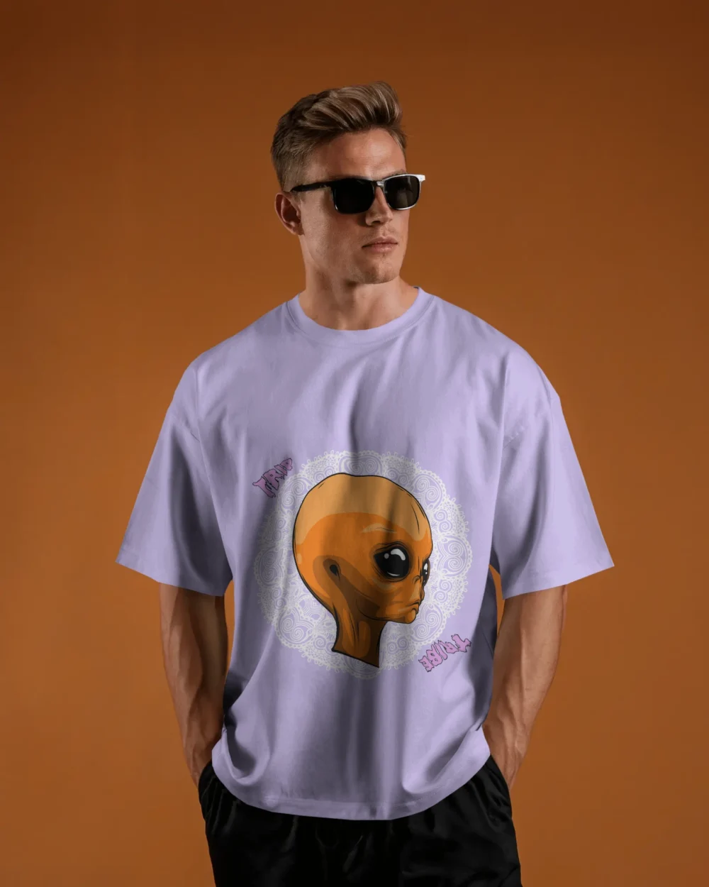 Mandala Alien Unisex Oversized T-Shirt – Trippy Orange Alien x Mandala Graphic | 240 GSM | TripTribe® - Image 6