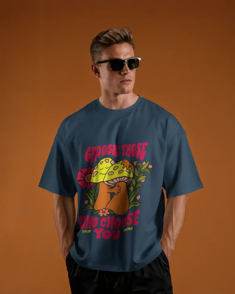 Choose Those Who Choose You Oversized T-Shirt | 100% Cotton | 240 GSM Trippy Mushroom Hug Print – TripTribe® - Image 6