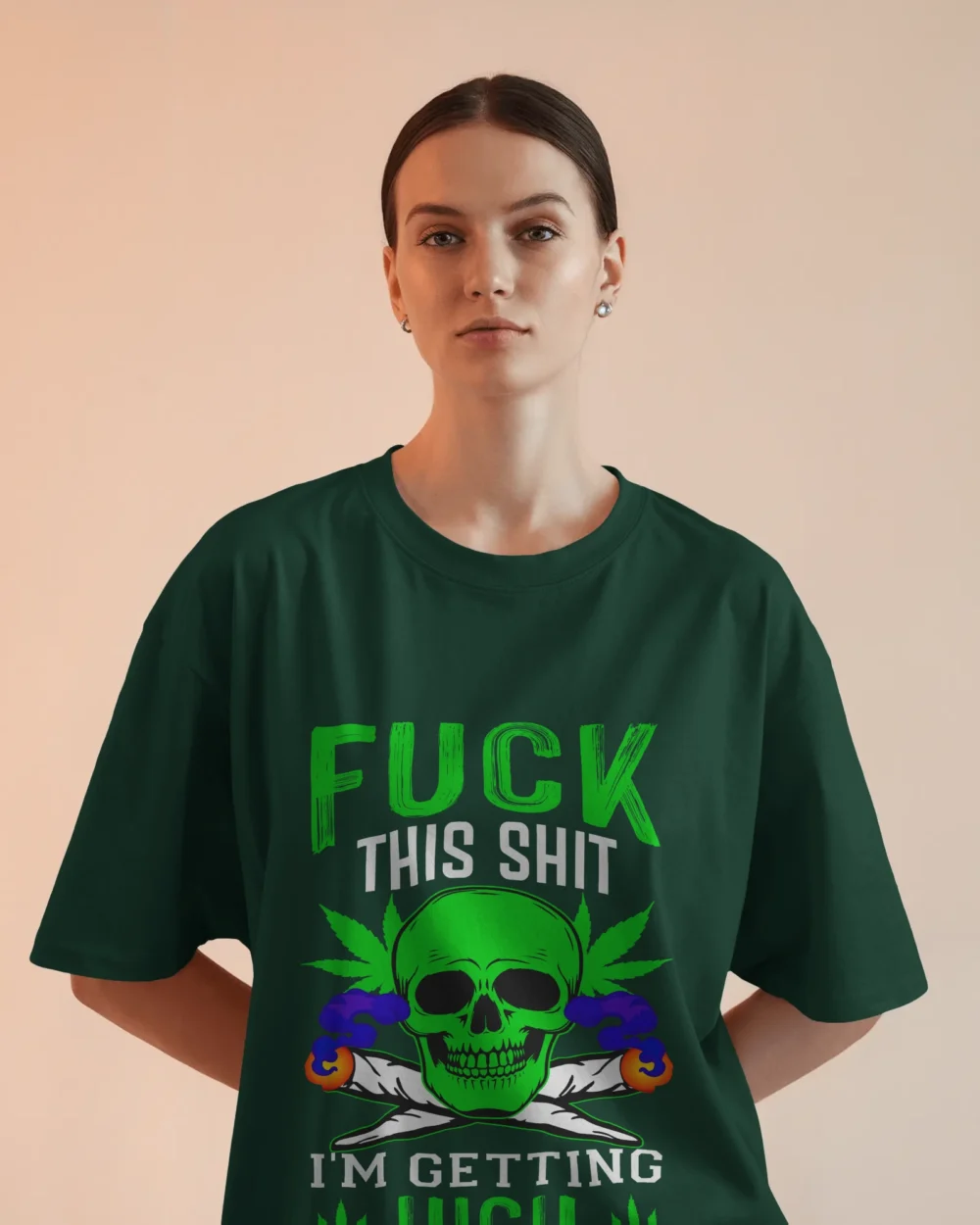 Fck This Shi I’m Getting High Oversized Unisex T-Shirt | 240 GSM Heavyweight Cotton Skull & Joint Weed Graphic Tee – TripTribe® - Image 6