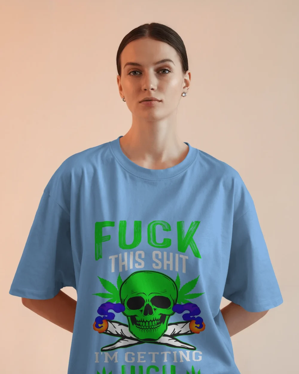 Fck This Shi I’m Getting High Oversized Unisex T-Shirt | 240 GSM Heavyweight Cotton Skull & Joint Weed Graphic Tee – TripTribe® - Image 3