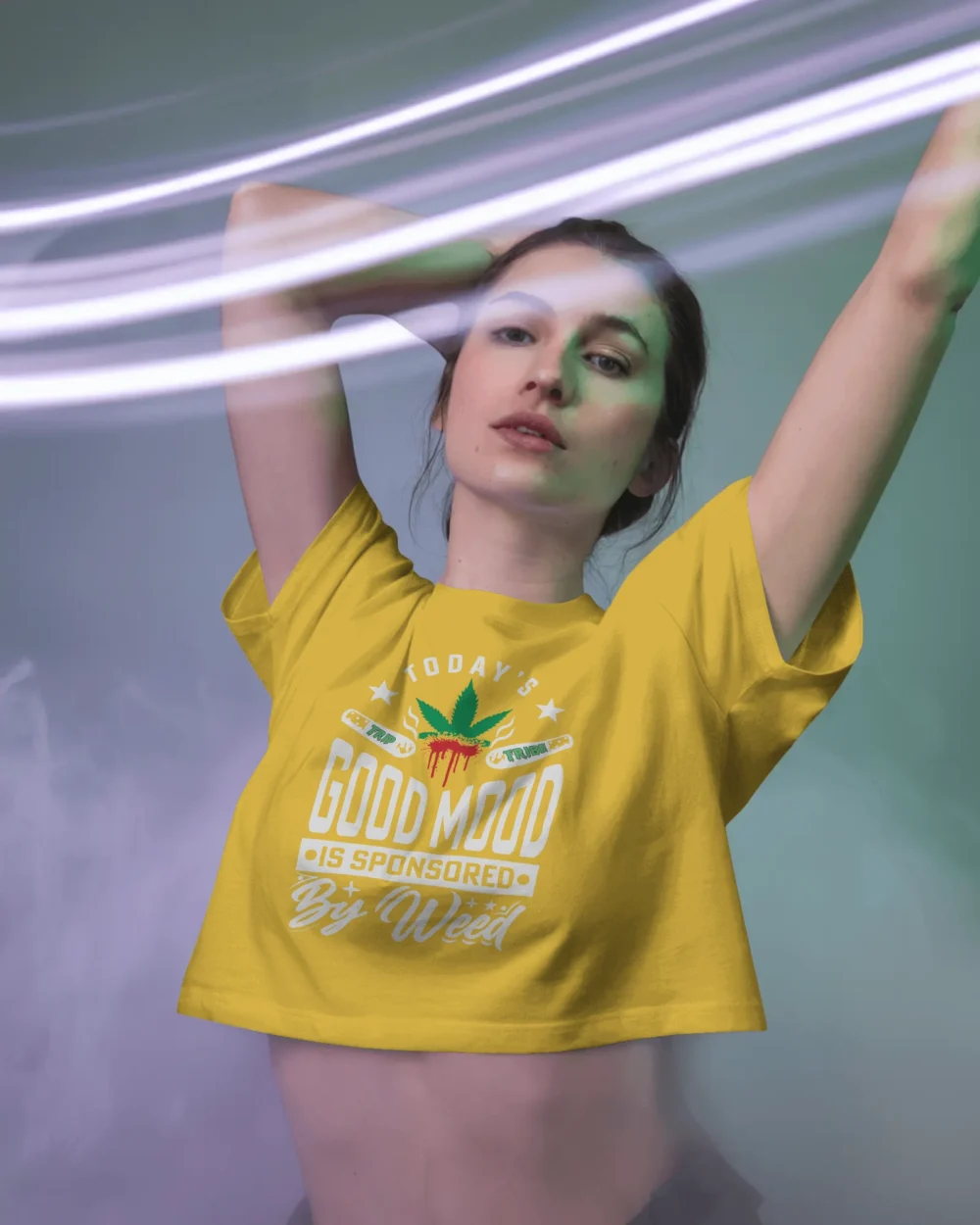 Good Mood Sponsored by Weed Crop Top | 100% Cotton | High-Vibe Weed Print – TripTribe® - Image 9