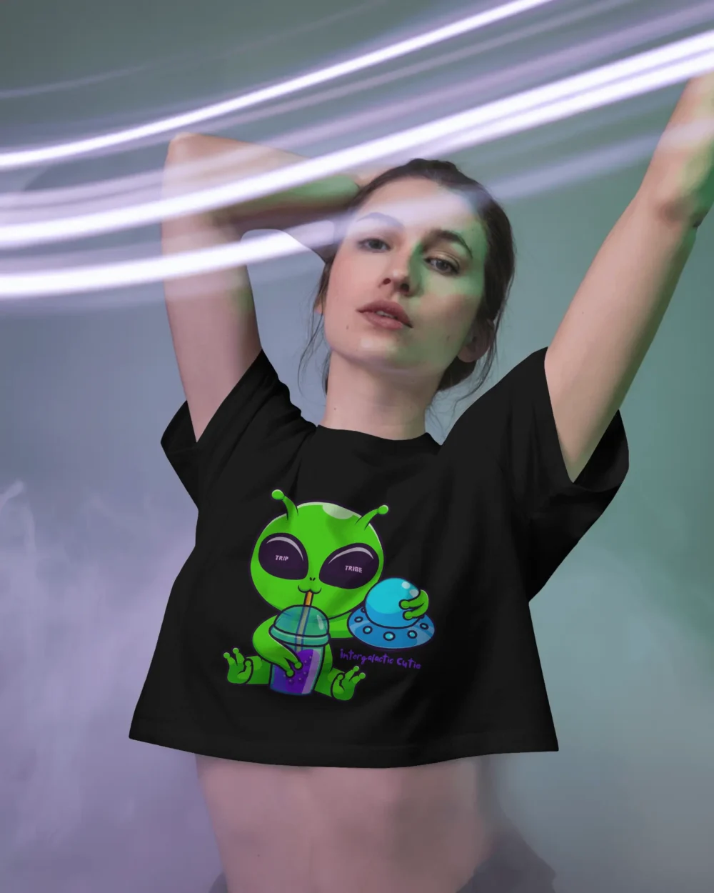 Cute Alien Crop Top Crop Top | 100% Cotton 180 GSM Bio-Washed Trippy Crop Top – TripTribe® - Image 8