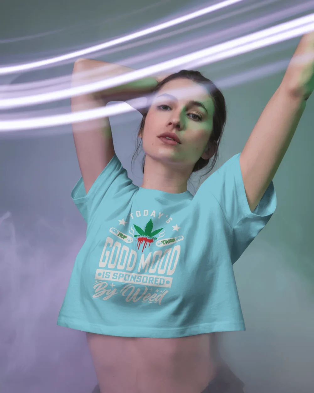 Good Mood Sponsored by Weed Crop Top | 100% Cotton | High-Vibe Weed Print – TripTribe® - Image 8