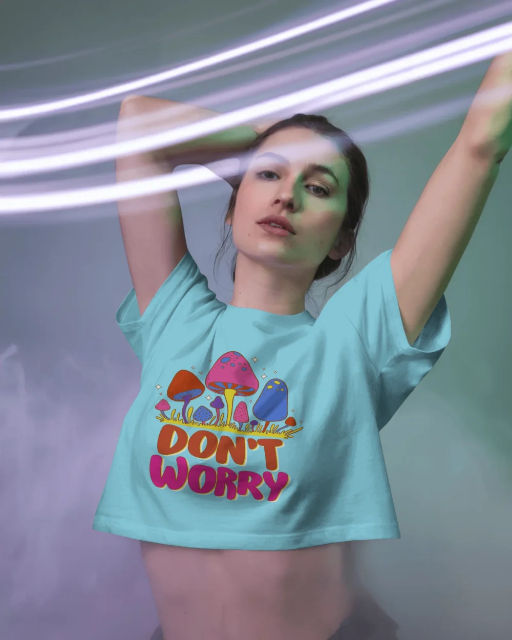 Don’t Worry Women’s Crop Top | 180 GSM 100% Cotton Psychedelic Mushroom Graphic Tee – TripTribe® - Image 3