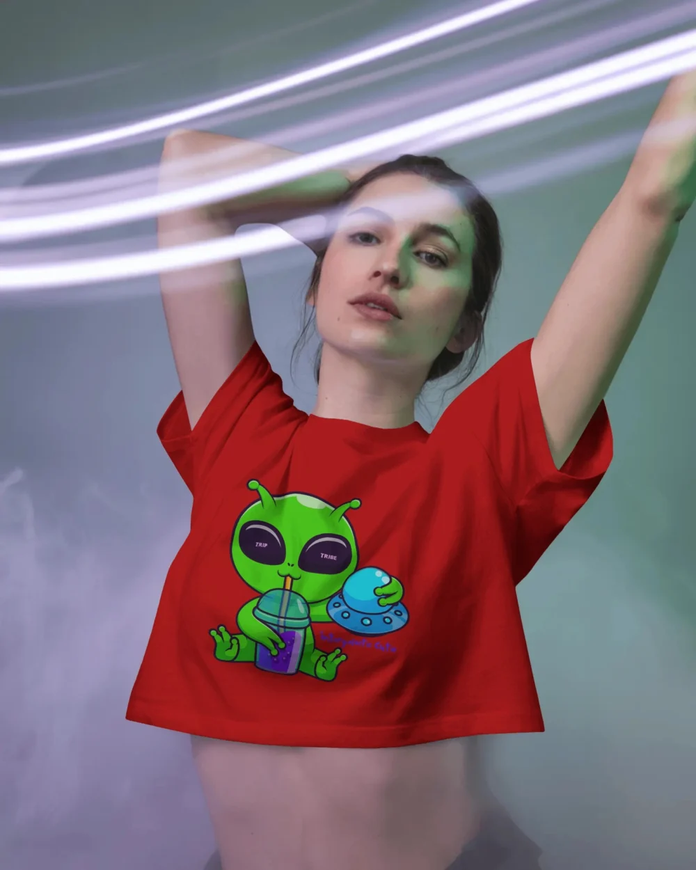 Cute Alien Crop Top Crop Top | 100% Cotton 180 GSM Bio-Washed Trippy Crop Top – TripTribe® - Image 7