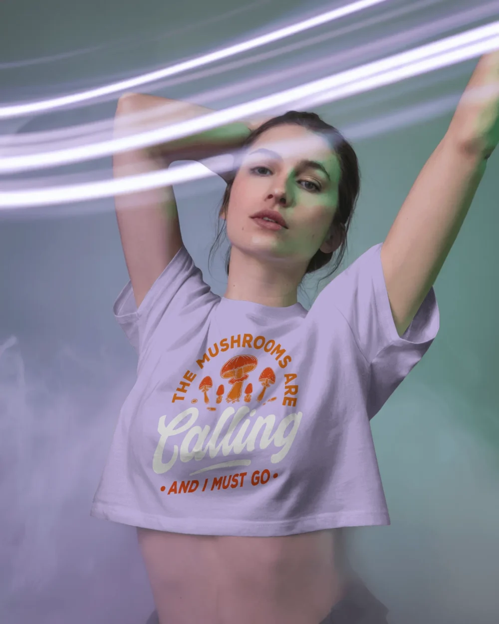 The Mushrooms Are Calling Crop Top | 100% Cotton 180GSM | Psychedelic Trippy Graphic Tee – TripTribe® - Image 4
